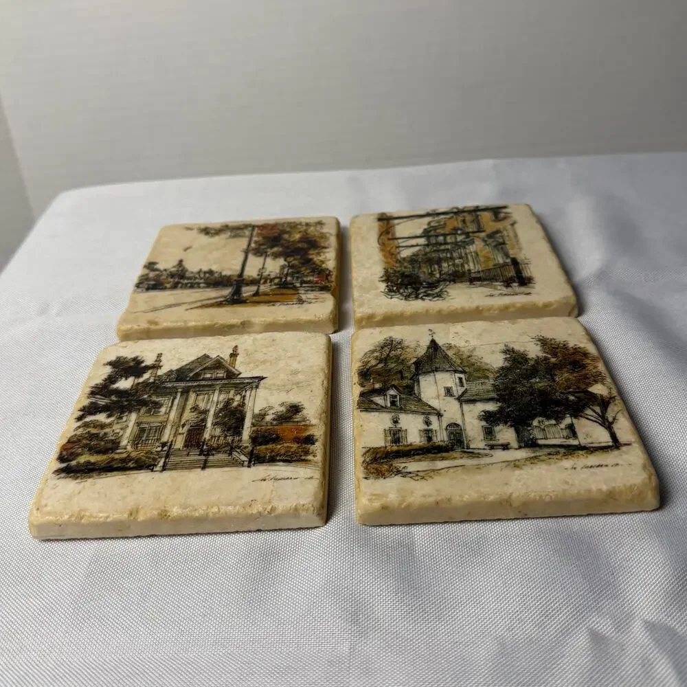 VTG Italian Marble Coasters Set/4 Studio Vertu Functional Art by Lev Kublanov